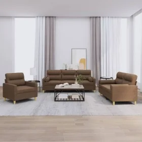 Sofa set with cushions 3 pieces brown fabric by , Sofas - Ref: Foro24-3201555, Price: 619,30 €, Discount: %