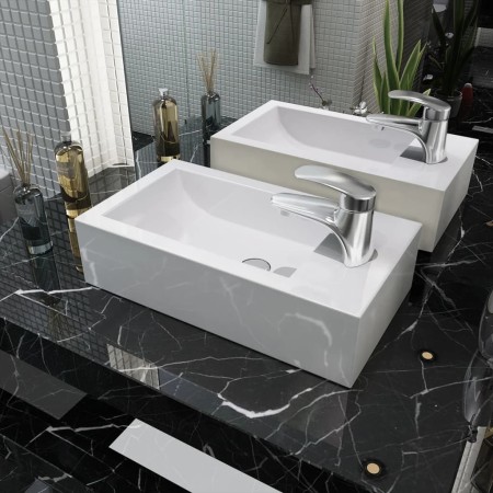 Rectangular ceramic sink with faucet hole 46x25.5x12 white by vidaXL, Sinks - Ref: Foro24-142343, Price: 68,26 €, Discount: %