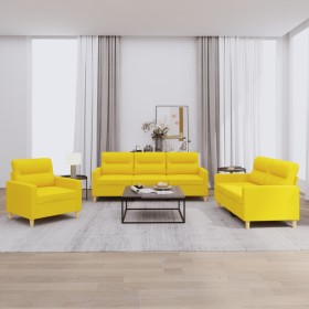 Sofa set with cushions 3 pieces light yellow fabric by , Sofas - Ref: Foro24-3201541, Price: 558,39 €, Discount: %