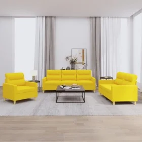 Sofa set with cushions 3 pieces light yellow fabric by , Sofas - Ref: Foro24-3201541, Price: 550,36 €, Discount: %