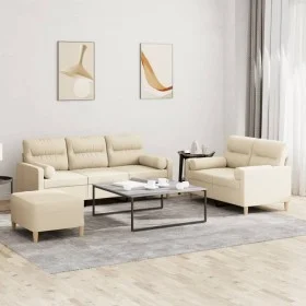 Sofagarnitur mit Kissen, 3-teilig, cremefarbener Stoff von , Sofas - Ref: Foro24-3201626, Preis: 550,59 €, Rabatt: %