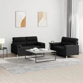 Sofa set with cushions 2 pieces black fabric by , Sofas - Ref: Foro24-3201588, Price: 438,79 €, Discount: %