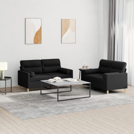 Sofa set with cushions 2 pieces black fabric by , Sofas - Ref: Foro24-3201588, Price: 429,89 €, Discount: %