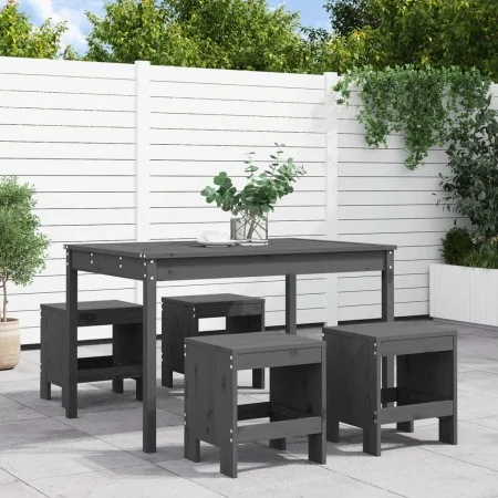 Juego de comedor de jardín 5 piezas madera maciza pino gris de , Conjuntos de jardín - Ref: Foro24-3157717, Precio: 286,42 €,...