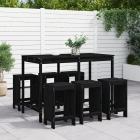 Set de mesa y taburetes altos jardín 7 piezas madera pino negro