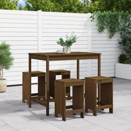 High garden table and stools 5 pieces honey brown pine wood by , Garden sets - Ref: Foro24-3157748, Price: 332,67 €, Discount: %