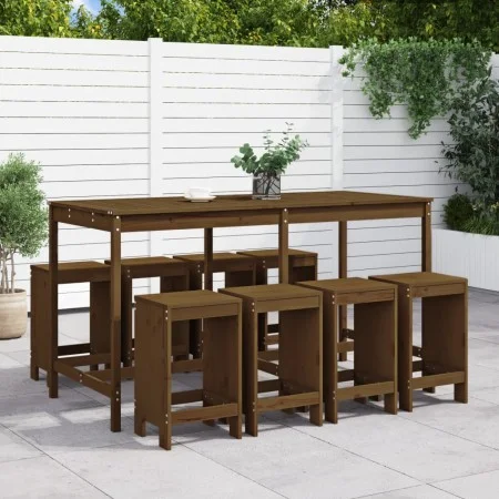 Mesa y taburetes altos de jardín 9 pzas madera pino marrón miel de , Conjuntos de jardín - Ref: Foro24-3157760, Precio: 617,0...