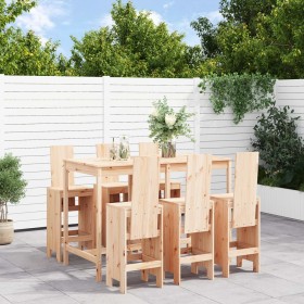 Set de mesa y taburetes altos jardín 7 pzas madera maciza pino