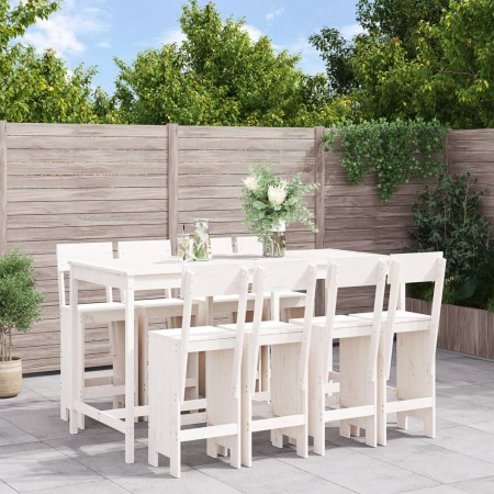 Garden table and high stools 9 pcs solid white pine wood by , Garden sets - Ref: Foro24-3157818, Price: 706,47 €, Discount: %