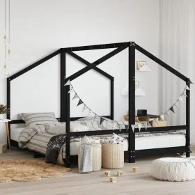 Black pine wood children's bed frame 2x(90x200) cm by , Cribs and beds for children - Ref: Foro24-3200591, Price: 277,01 €, D...
