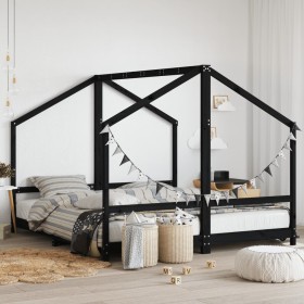 Kinderbettgestell aus schwarzem Kiefernholz, 2 x (90 x 200) cm von , Kinderbetten und Betten für Kinder - Ref: Foro24-3200591...