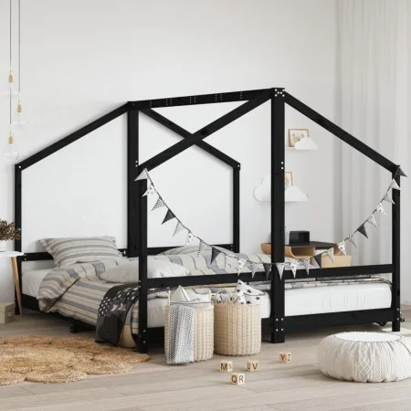 Kinderbettgestell aus schwarzem Kiefernholz, 2 x (90 x 200) cm von , Kinderbetten und Betten für Kinder - Ref: Foro24-3200591...