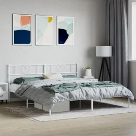 White metal bed frame with headboard 200x200 cm by , Beds and slatted bases - Ref: Foro24-355519, Price: 108,44 €, Discount: %