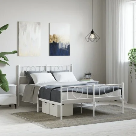 Metal bed frame with headboard and white footboard 160x200 cm by , Beds and slatted bases - Ref: Foro24-355533, Price: 136,11...