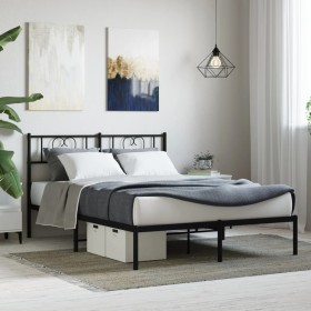 Estructura de cama con cabecero metal negro 135x190 cm de , Camas y somieres - Ref: Foro24-355462, Precio: 94,90 €, Descuento: %