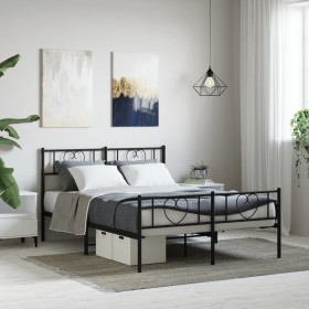 Estructura de cama cabecero y pie de cama metal negro 150x200cm