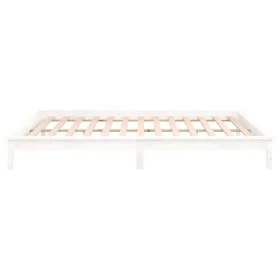 Bed frame with LED solid white wood 200x200 cm by , Beds and slatted bases - Ref: Foro24-820627, Price: 135,24 €, Discount: %