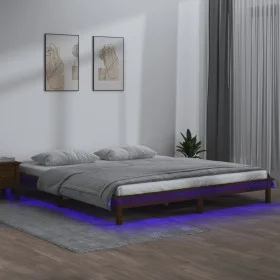 Bed frame with LED solid wood honey brown 160x200 cm by , Beds and slatted bases - Ref: Foro24-820619, Price: 118,42 €, Disco...