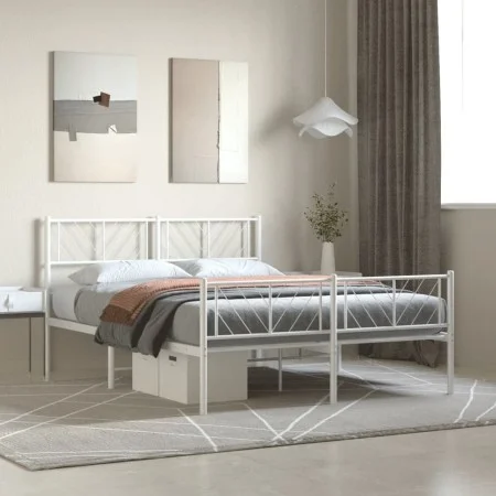 Metal bed frame with headboard and white footboard 140x190 cm by , Beds and slatted bases - Ref: Foro24-372246, Price: 95,89 ...