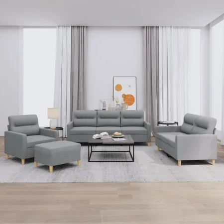 Juego de sofás con cojines 4 piezas tela gris claro by , Sofas - Ref: Foro24-3201544, Price: 640,61 €, Discount: %