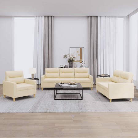 Juego de sofás con cojines 3 piezas tela crema by , Sofas - Ref: Foro24-3201538, Price: 623,68 €, Discount: %
