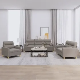 Juego de sofás con cojines 3 piezas tela gris taupe by , Sofas - Ref: Foro24-3201559, Price: 678,36 €, Discount: %