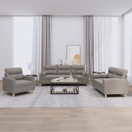 Juego de sofás con cojines 3 piezas tela gris taupe by , Sofas - Ref: Foro24-3201559, Price: 630,56 €, Discount: %