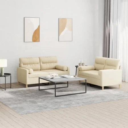 Juego de sofás con cojines 2 piezas tela crema by , Sofas - Ref: Foro24-3201586, Price: 445,20 €, Discount: %