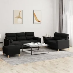 Juego de sofás con cojines 3 piezas tela negro by , Sofas - Ref: Foro24-3201628, Price: 533,59 €, Discount: %