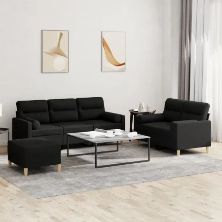 Juego de sofás con cojines 3 piezas tela negro by , Sofas - Ref: Foro24-3201628, Price: 533,59 €, Discount: %