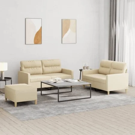 Juego de sofás con cojines 3 piezas tela crema by , Sofas - Ref: Foro24-3201578, Price: 460,84 €, Discount: %
