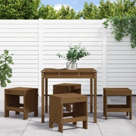 Set de comedor de jardín 5 pzas madera maciza pino marrón miel