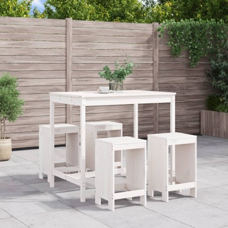 Gartentisch- und Hochhocker-Set, 5-teilig, aus weißem Kiefernholz. von , Gartensets - Ref: Foro24-3157746, Preis: 339,61 €, R...