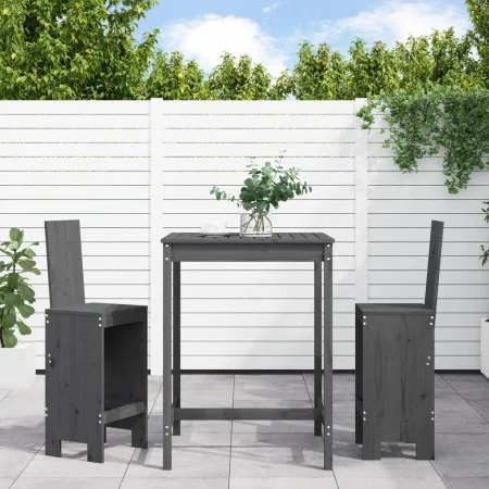 Gartentisch- und Hochhocker-Set, 3-teilig, aus grauem Kiefernholz. von , Gartensets - Ref: Foro24-3157765, Preis: 240,11 €, R...