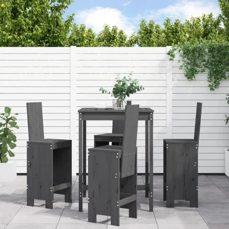 Gartentisch- und Hochhocker-Set, 5-teilig, aus grauem Kiefernholz. von , Gartensets - Ref: Foro24-3157771, Preis: 376,64 €, R...
