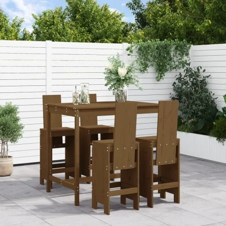 Mesa y taburetes altos de jardín 5 pzas madera pino marrón miel by , Garden sets - Ref: Foro24-3157778, Price: 397,45 €, Disc...