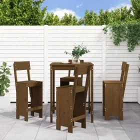 Mesa y taburetes altos de jardín 5 pzas madera pino marrón miel by , Garden sets - Ref: Foro24-3157802, Price: 350,89 €, Disc...