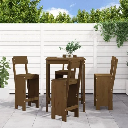 Mesa y taburetes altos de jardín 5 pzas madera pino marrón miel de , Conjuntos de jardín - Ref: Foro24-3157802, Precio: 350,8...