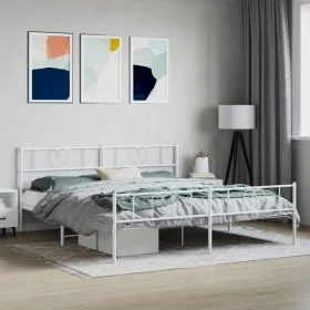 Metal bed frame with headboard and footboard white 183x213 cm by , Beds and slatted bases - Ref: Foro24-355535, Price: 129,51...