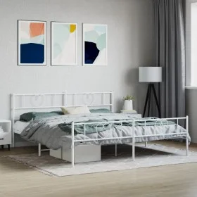 Metal bed frame with headboard and white footboard 200x200 cm by , Beds and slatted bases - Ref: Foro24-355537, Price: 134,39...