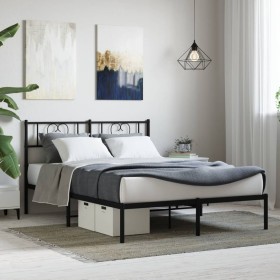 Bed frame with black metal headboard 140x200 cm by , Beds and slatted bases - Ref: Foro24-355464, Price: 112,19 €, Discount: %
