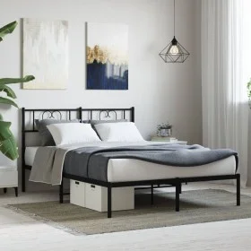 Bed frame with black metal headboard 140x200 cm by , Beds and slatted bases - Ref: Foro24-355464, Price: 110,88 €, Discount: %