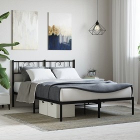 Bed frame with black metal headboard 160x200 cm by , Beds and slatted bases - Ref: Foro24-355466, Price: 109,58 €, Discount: %