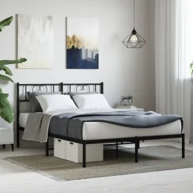 Bed frame with black metal headboard 160x200 cm by , Beds and slatted bases - Ref: Foro24-355466, Price: 106,69 €, Discount: %