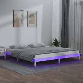 Bettgestell mit LED-Massivholz weiß 120x200 cm von , Betten und Lattenroste - Ref: Foro24-820602, Preis: 111,05 €, Rabatt: %