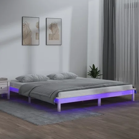 Bed frame with LED solid white wood 120x200 cm by , Beds and slatted bases - Ref: Foro24-820602, Price: 110,24 €, Discount: %