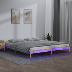 Estructura de cama con LED Super King madera maciza 180x200 cm