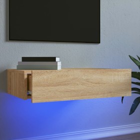 TV stand with LED lights Sonoma oak 60x35x15.5 cm by , TV Furniture - Ref: Foro24-842890, Price: 45,23 €, Discount: %