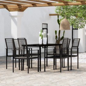 Juego de comedor para jardín 7 piezas negro Juego de comedor para jardín 7 piezas negro