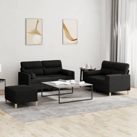 Juego de sofás con cojines 3 piezas tela negro de , Sofás - Ref: Foro24-3201596, Precio: 493,10 €, Descuento: %